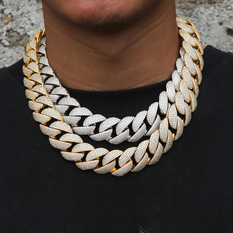 22mm 5-Row Bubble Cuban Chain Electroplated 18K Gold with Zircon, Trendy Hip Hop Necklace, Fashion Accessories, Rap Singer Street Party Decoration, Exquisite Jewelry, Valentine's Day/Commemorative Gifts, Birthday Gifts, Unique Jewelry