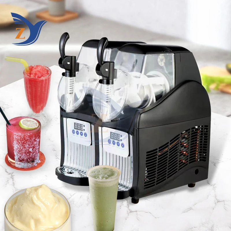 Slush Cold Drink Snow Melt Machine Double Cylinder Commercial Pellet Juice Beverage Automatic Mixing Smoothie Milk Tea Smoothie