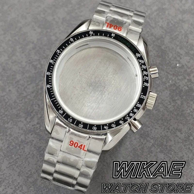 

40mm VK63 Silver Watch Case Blue Green Black Silver Insert With Coated Glass For VK63 Quartz Chronograph Movement Steel Bracelet