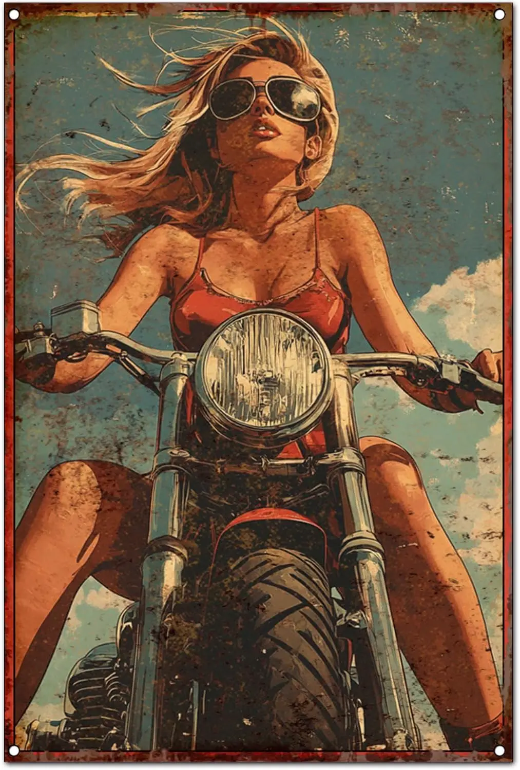 Affiche murale en étain au Design Vintage Original Pintree gratuit, affiche imprimée d'art, fille de moto gratuite, décor mural d'art classique rétro drôle