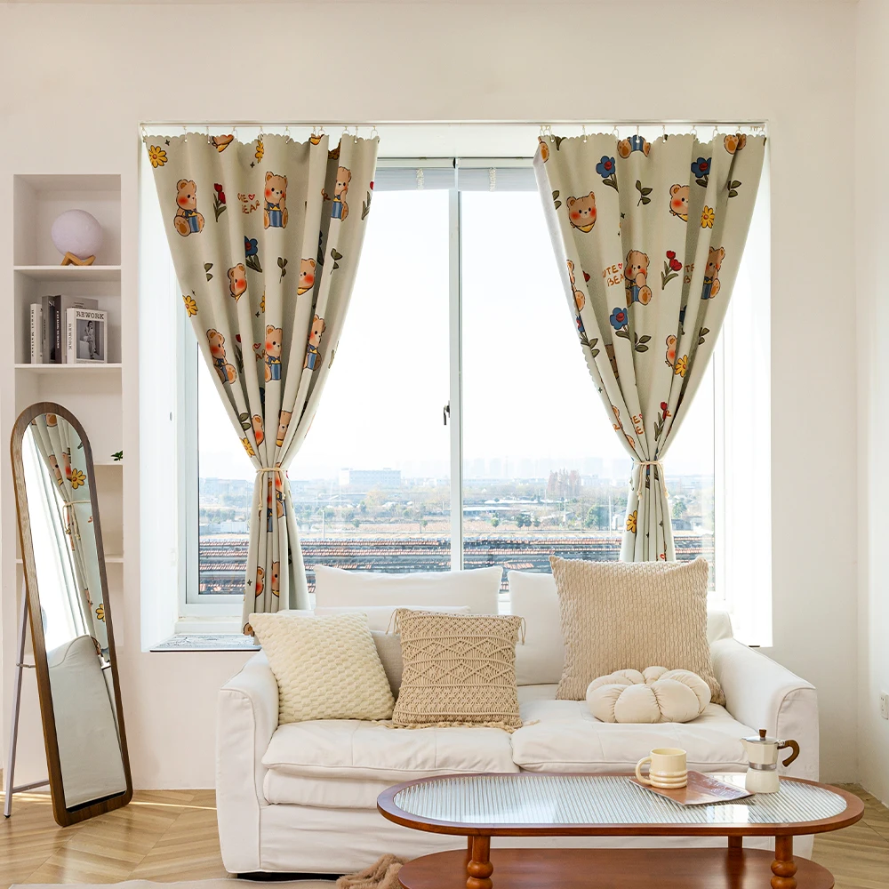 YanYangTian Vintage luxury curtain French curtain window living room bedroom Printed cute curtain Plastic hanging ring