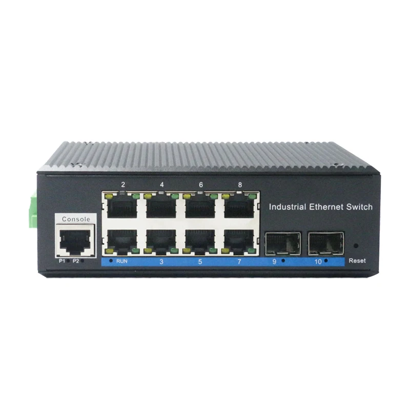 JT-COM L2 managed industrial grade POE with 2*1000M SFP uplink ports and 8*10/100/1000M RJ45 ports