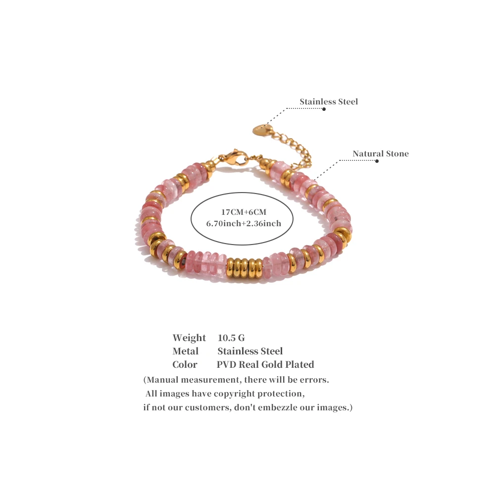 Yhpup Bunte Natursteinperlen Kette Handgefertigtes Armband Armreif Wasserdicht Böhmen Edelstahl Y2K Trendiger Schmuck Geschenk – Detail 1