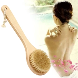 Long Handle Wooden Scrub Skin Massage Shower Body Bath Brush Round Head Bath Brushes Bathroom Accessories