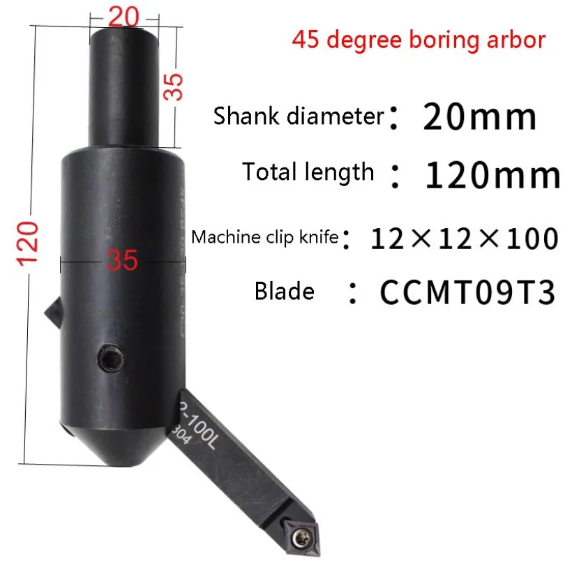 Milling Machine Boring Bar C20 Shank Adjustable Boring Reaming Toolholder 45 Degree Thick Boring Tool Shank Lathe Tool New