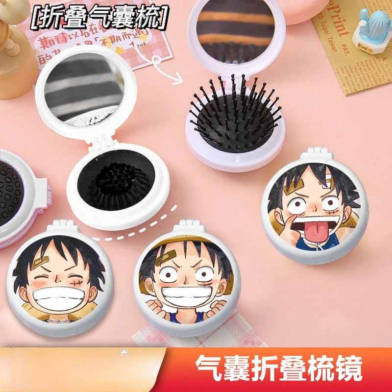 One Piece Luffy peripheral folding airbag comb with cosmetic mirror portable air cushion comb cute mini massage mirror comb