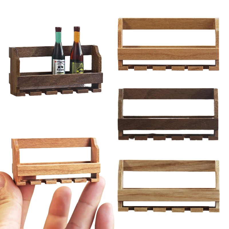 1PCS 1/12 Scale Wooden Miniature Dollhouse Wine Glass Hanging Rack Model Kids Pretend Toy For Doll House Furniture Accessories