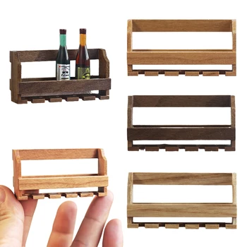 1 adet 1/12 ölçekli ahşap minyatür Dollhouse şarap bardağı asılı raf modeli çocuklar bebek evi mobilya aksesuarları için oyuncak Pretend