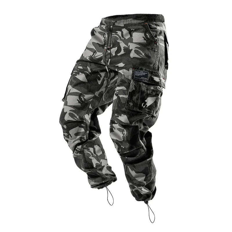 Outdoor Cargo Pants Mens Camouflage Print Patchwork Pockets Casual Pants Spring Summer Men Fashion Drawstring Pants Streetwear