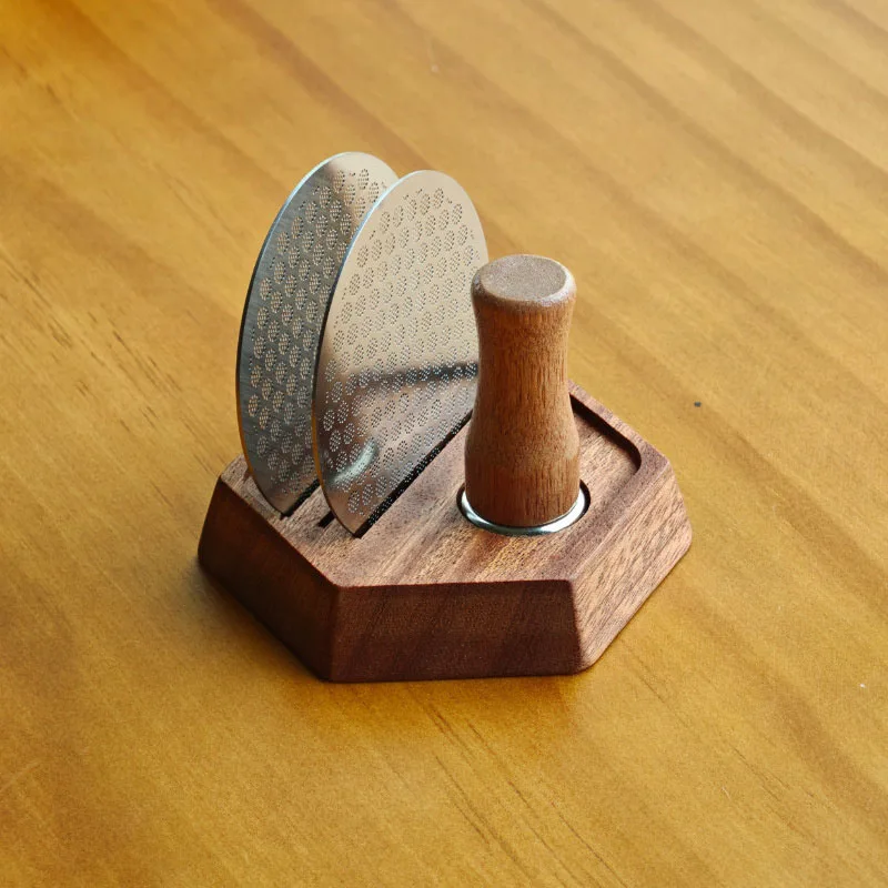 Espresso-Puck-Sieb mit Magnet und Holzgriff 51/53/58mm Edelstahl-Kaffeefilternetz Magnetisches Extraktionswerkzeug – Detail 6