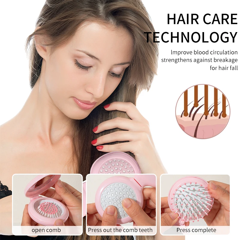 1 قطعة مستديرة قابلة للطي مرآة لوضع مساحيق التجميل مجموعة مشط 2 في 1 صغيرة صغيرة محمولة باليد اللمس متابعة HD مرايا الغرور #5