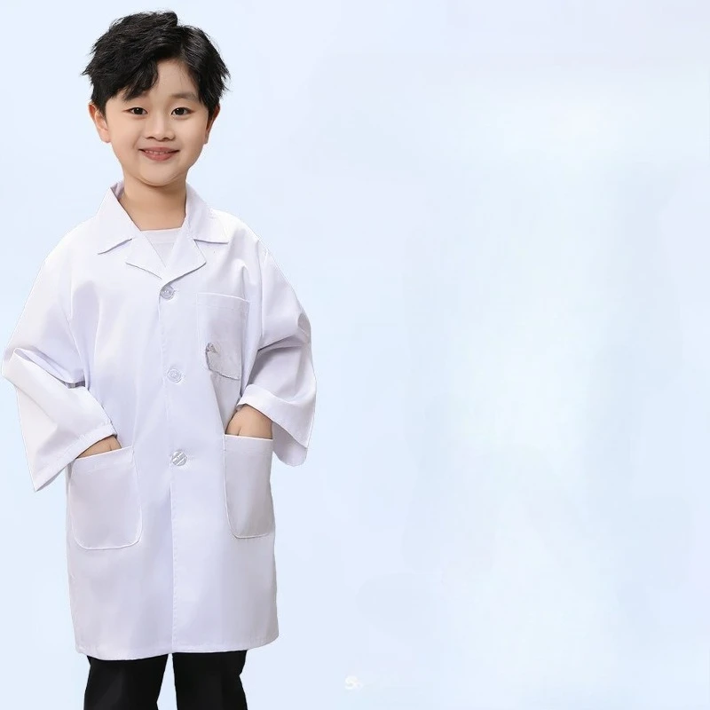 Childrens White Lab Coat Doctor Costume Science Role Play Outfit Poly Cotton for Kindergarten School Kids Boys Girls