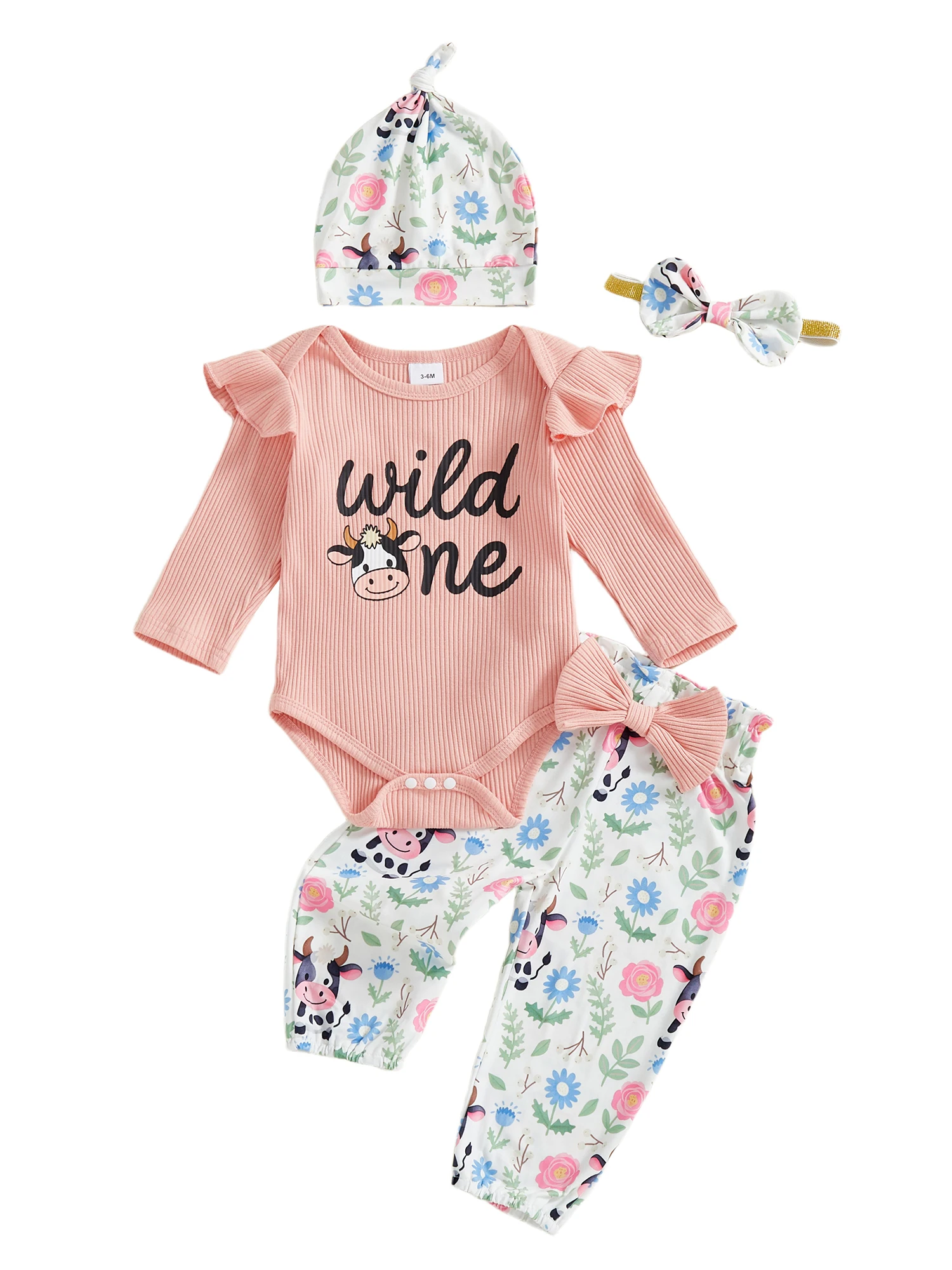 طقم مكون من 3 قطع للفتيات الصغيرات بأكمام طويلة ورقبة دائرية وطبعة زهور وسروال بخصر مطاطي وعصابة رأس للخريف