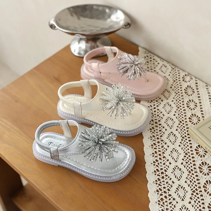 

Summer Children Luxury Causal Sandals Rhinestone Clip-toe Girls Non-slip Beach Sandals Open-toe Lightweight Kids Flat Sandals