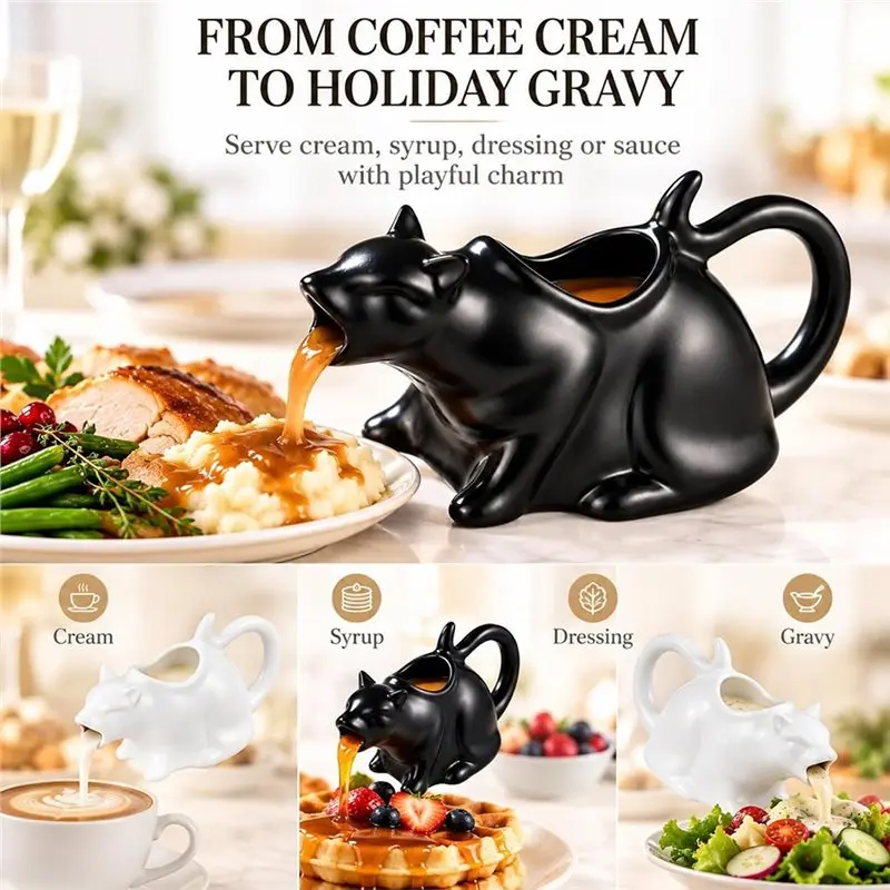 A08R-Puking Cat Gravy Boat, Animal Creamer Dispenser For Coffee& Tea, Home Decor& Party Favors 250ML