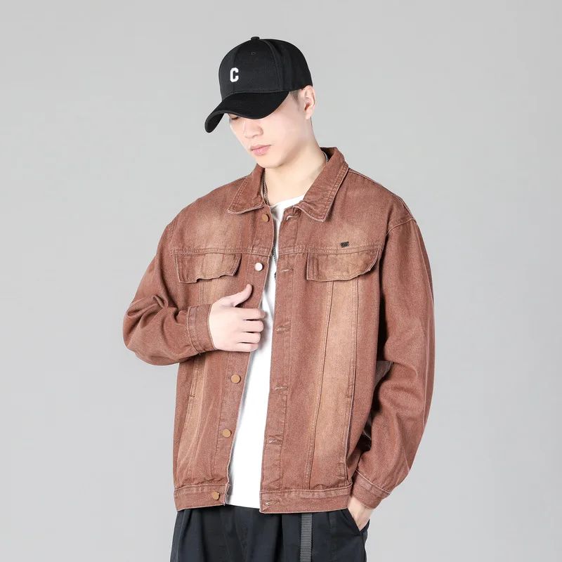 Autumn New Retro Denim Jacket Men's Loose Trend Handsome Tooling Retro Versatile Jacket