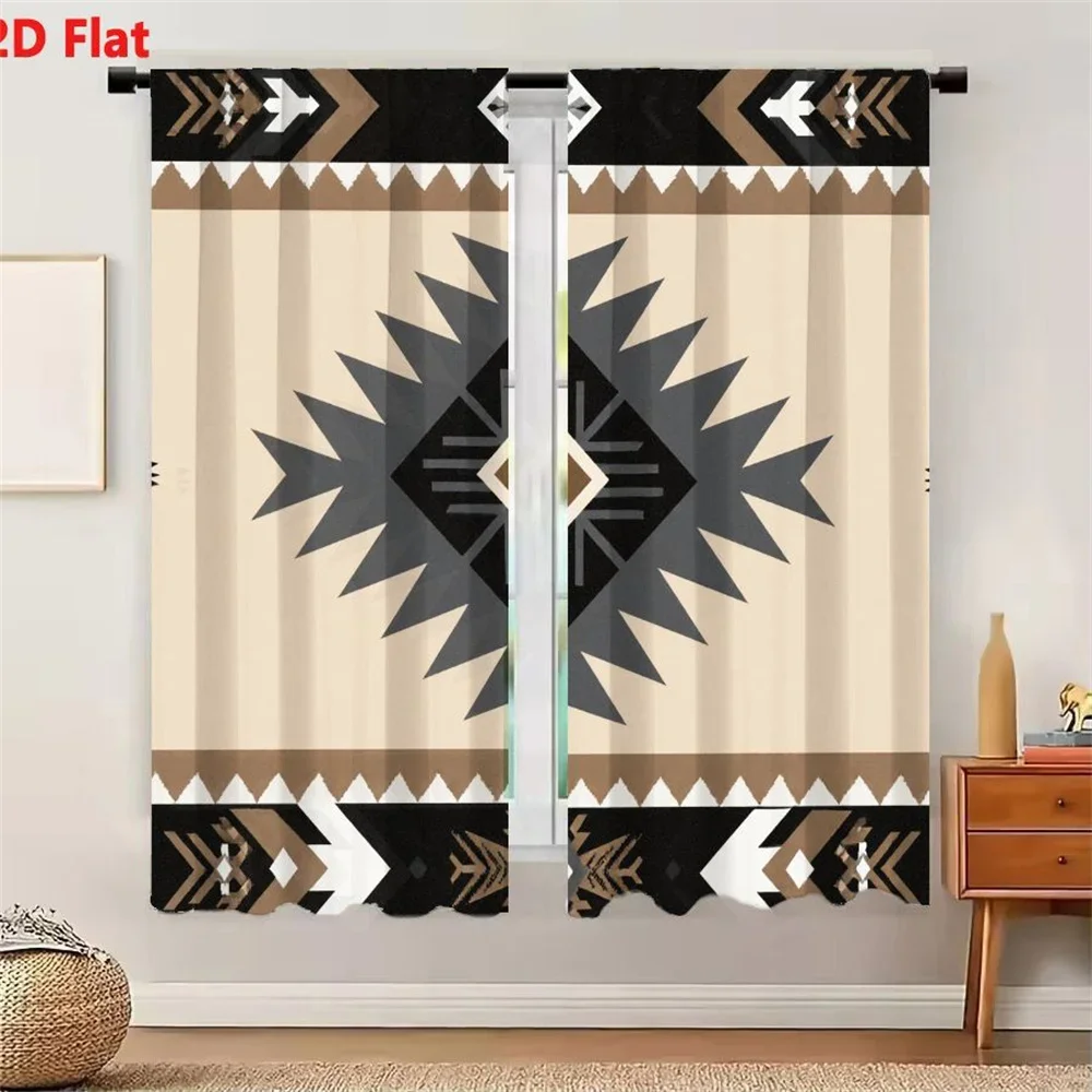 Modern Geometric Pattern Living Room Curtains Beige and Charcoal Gray Decorative Window Drapes for Home Decor