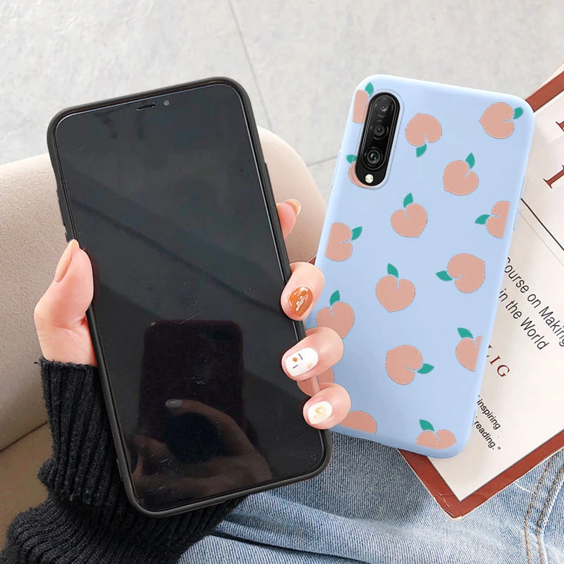 สําหรับHonor 9C Y7P Huawei Y6 Y6S Y9 Y7 Prime 8A 9 Plus P40 Lite E P30 Pro Huawei Mate 20 Lite 20 เชอร์รี่สตรอเบอร์รี่สีชมพูโทรศัพท์กรณี