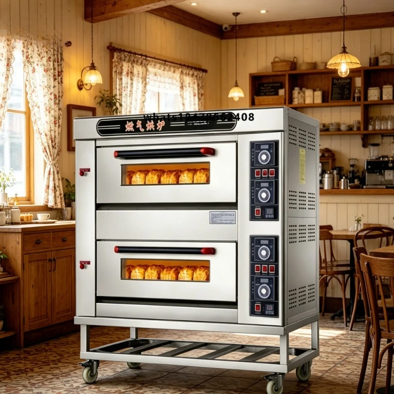 Stainless Steel 2 Deck 4 Tray Gas Baking Oven Instrument Control Light Automatic Constant Temperature Bakery Equipment