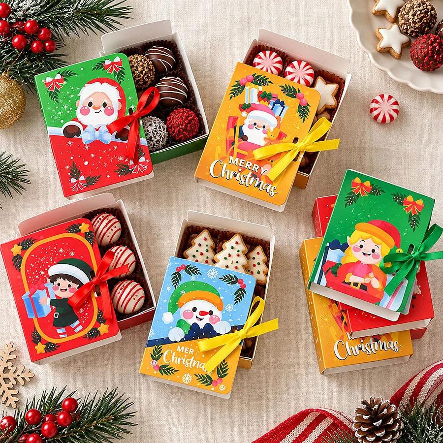 5/10Pcs Book Shape Merry Christmas Candy Boxes Bags Christmas Santa Claus Gift Box  xmas new year Party Decoration