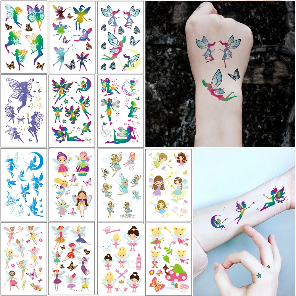 14pcs/lot Butterfly Fairy Tattoo Stickers For Kids Waterproof  Temporary Tattoos for Children Gifts for Girls Women Fake Tattoo