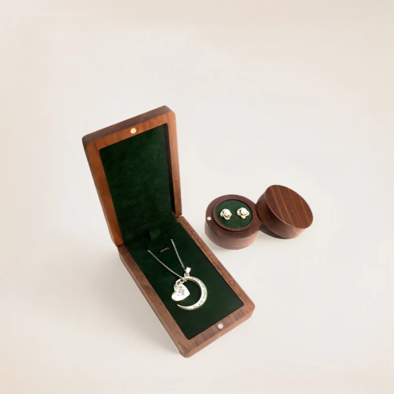 Extra long black walnut pendant necklace pendant jewelry packaging storage box military green women's portable wooden gift box view 5