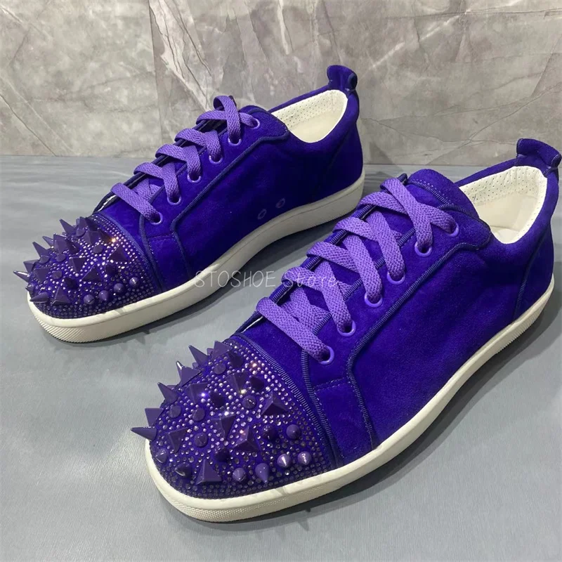 Royal Blue Color Casual Shoes for Men and Women Rhinestone Toe Lace Up Sports Outdoor Sneaker Brand Design Handmade High Quality