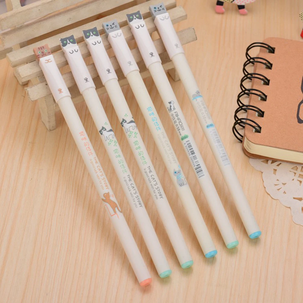 

6pcs Cat Gel Pens with 0.38mm Extra Black Ink Office Supplies Stationery for Students