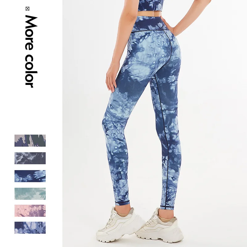

High Waist Yoga Pants Running Fitn Tummy Control Butt Lifting Tie Dye Print Women's Sportswear Cross-Border Yoga Clothes