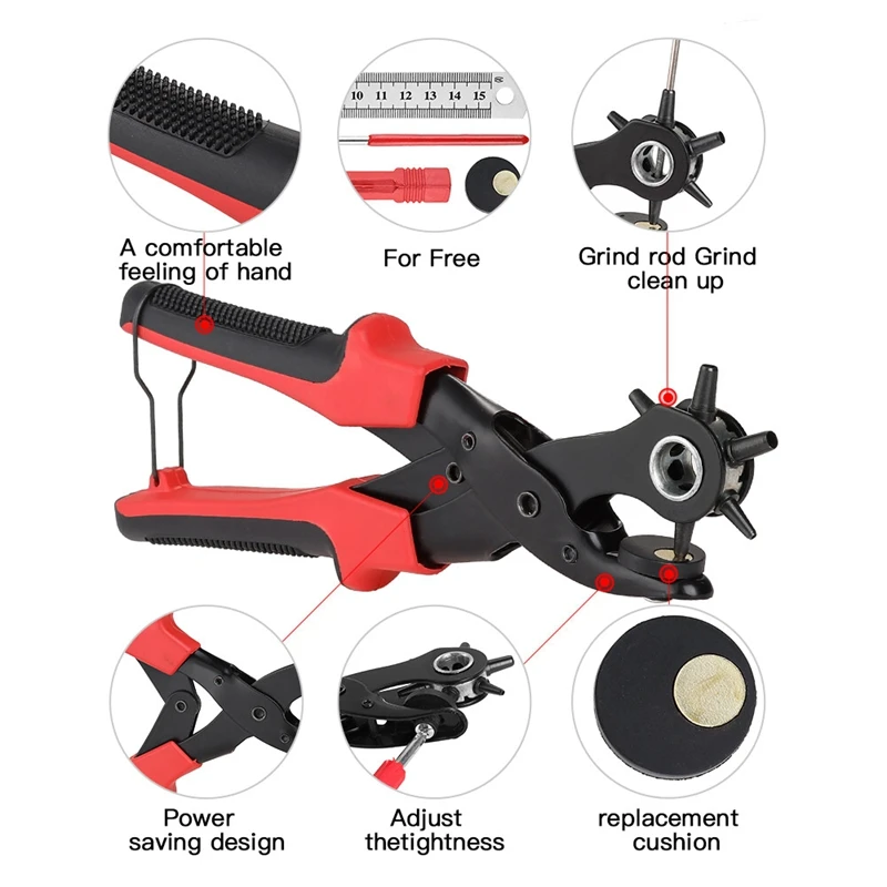 Leather Hole Punch Belt Hole Puncher For Leather, Revolving Punch Plier Kit Leather Punch Plier For Leather