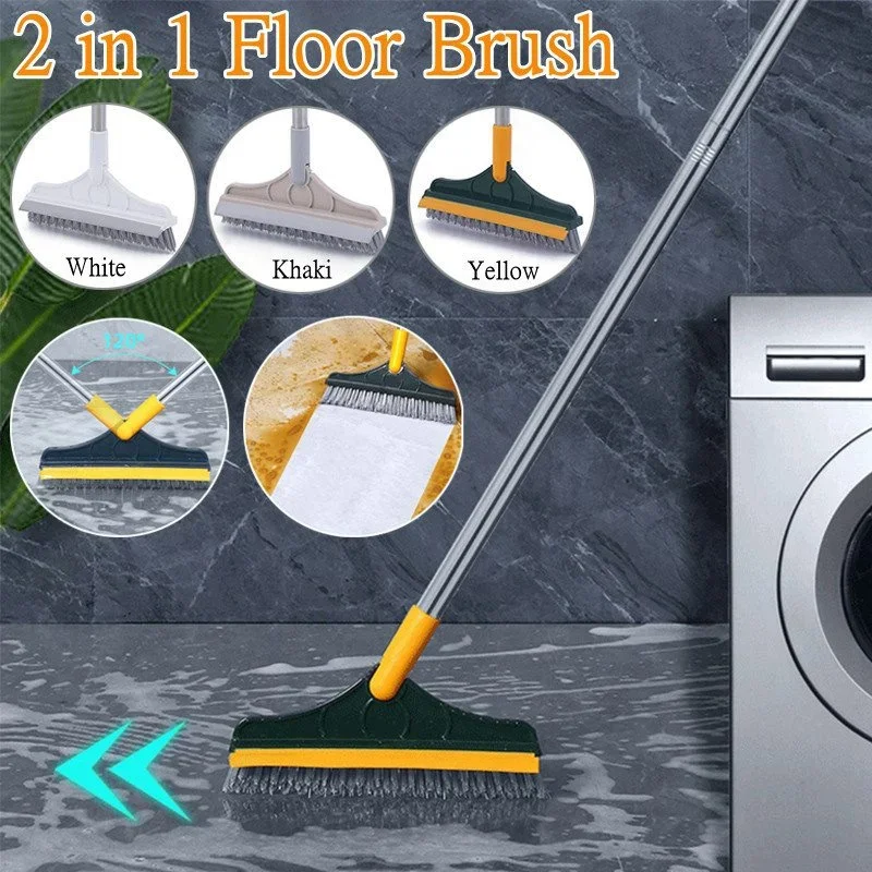 2 In 1 Floor Brush Stainless steel Long Handle Tile Floor Cleaning Brush