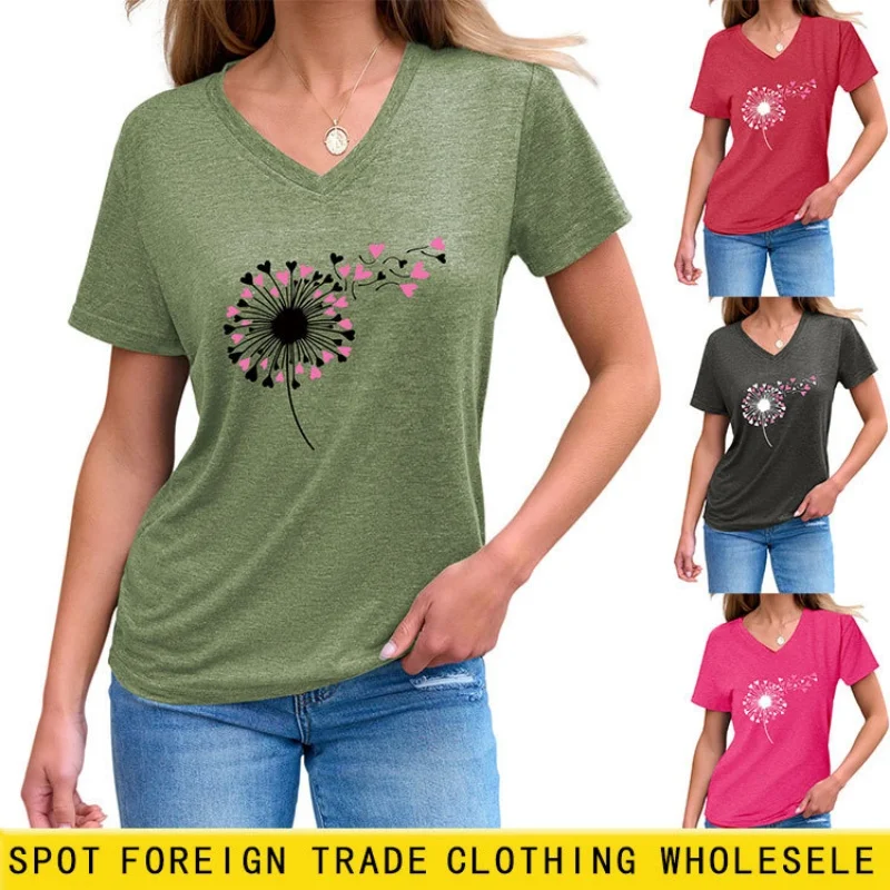 

Женская летняя футболка с V-образным вырезом и короткими рукавами, стильная, с принтом, универсальная и удобная в носке.
