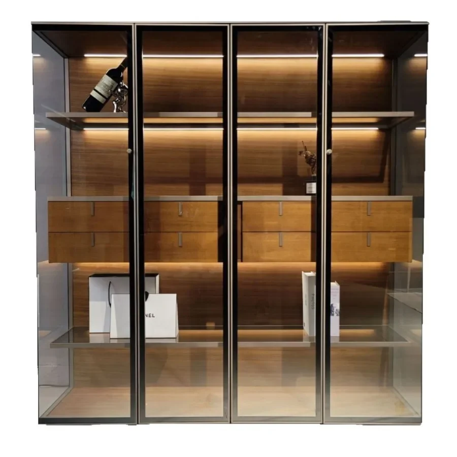 Italian minimalist double door glass aircraft cabinet living room against the wall high-end