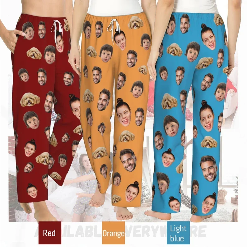 Custom Photo Pajamas, Personalized Face Unisex Pajamas, Custom Photo Pajama Pants for Women Men, Home Wear Set, Gifts for Wife