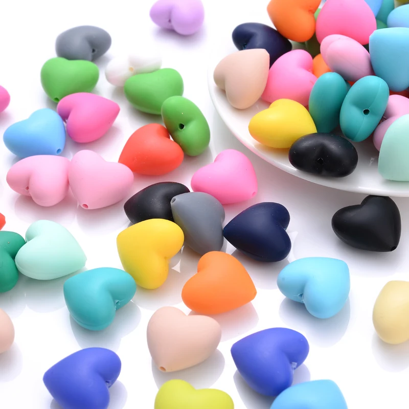 10Pcs Baby Silicone Beads 18x20mm Colorful Heart-Shaped Teether Teething Beads DIY Nursing Chew Pacifier Chain Clip Necklace