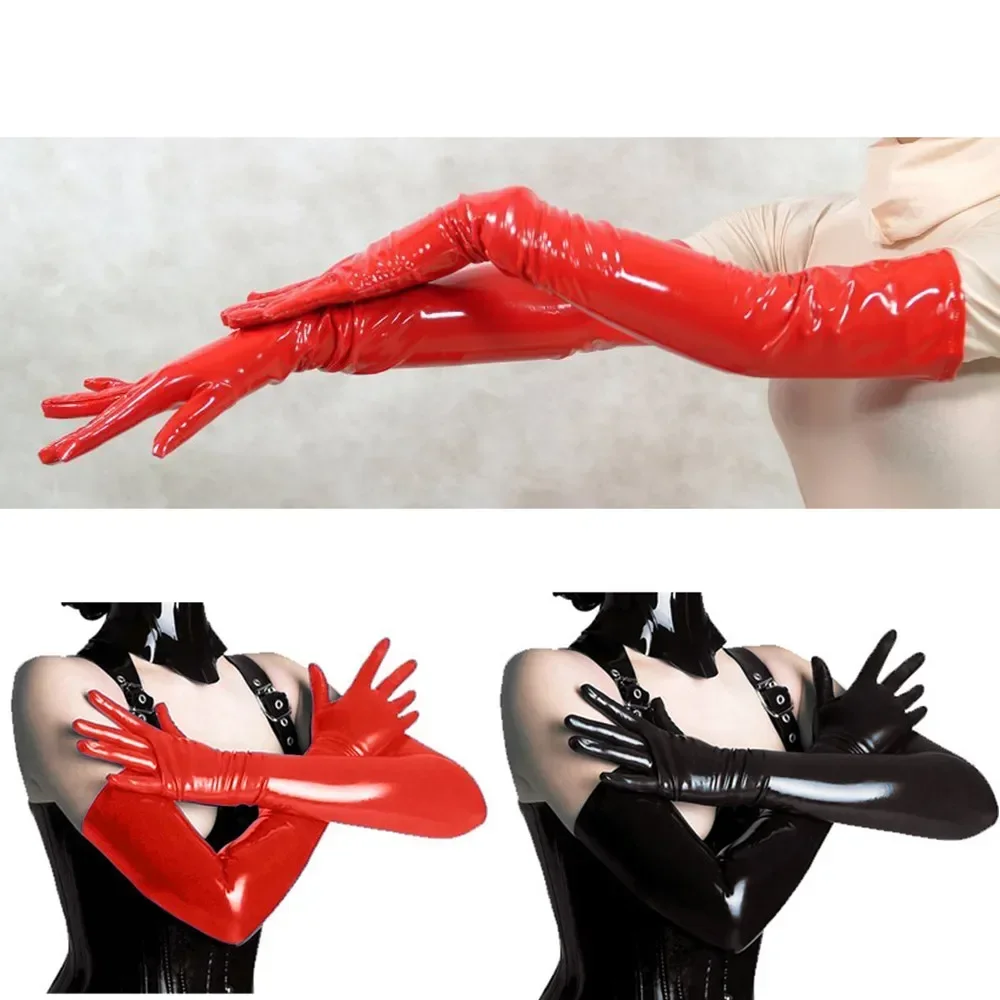 Sexy Men Women Faux Leather Long Gloves Wet Look Latex Party Opera Club Costumes New Winter Fashion Evening Party Full Finger