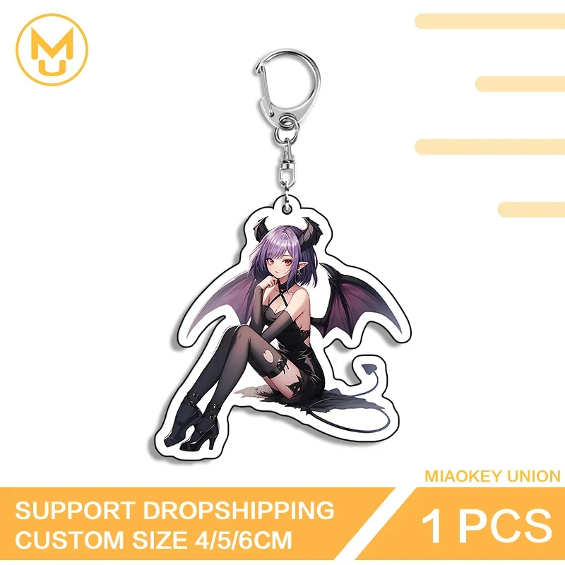 Elegant Devil Girl Unique Character Sitting Posture Glaring Double Sided Keyring Luxury Adorable Anime Character Jewelry