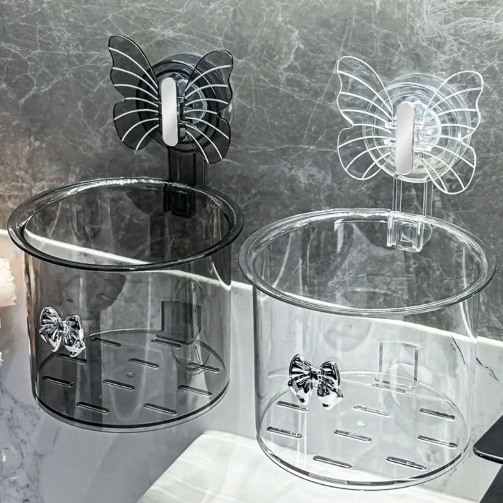 

Butterfly Shape Suction Cup Storage Rack Wall Mounted Non Punching Bathroom Storage Box Plastic Self Draining Water
