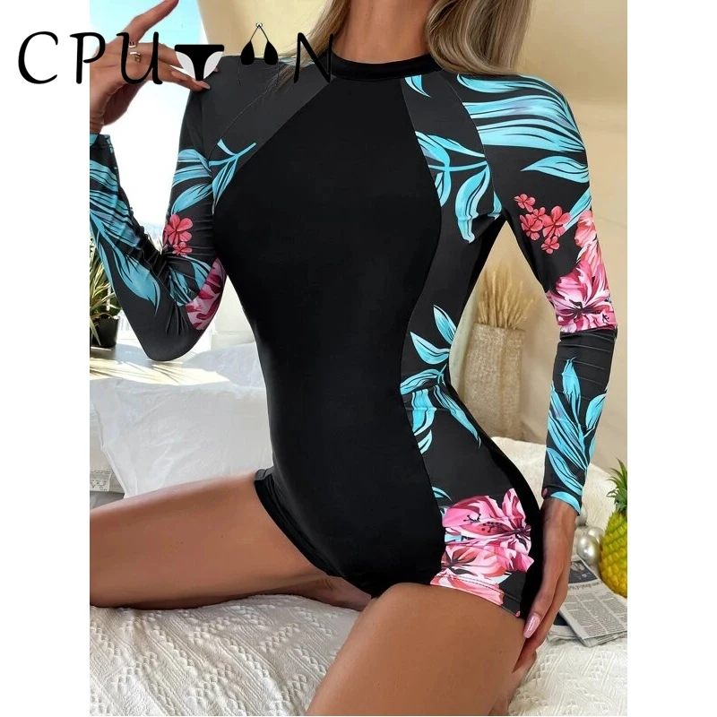 

CPUTAN 2024 One piece Swimsuit Floral Swimwear Women Sport Backless Push Up Swimming Suit for Women Print Surfing Bathing Suit