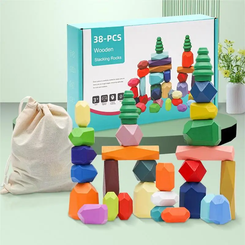 Holz Regenbogen Steine Bausteine bunte Holzblock Stapler Balan cier spiele Montessori Lernspiel zeug für Kinder Geschenke