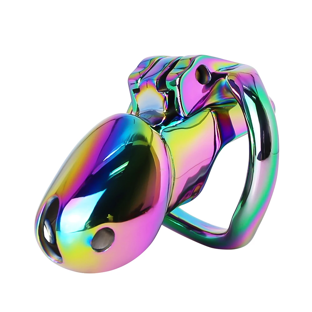 Rainbow Chastity Cage Set para homens, gaiola masculina de aço inoxidável Cock, Penis Ring, Lock Metal, BDSM Belt, Sex Toys, HTV3, 5 tamanhos