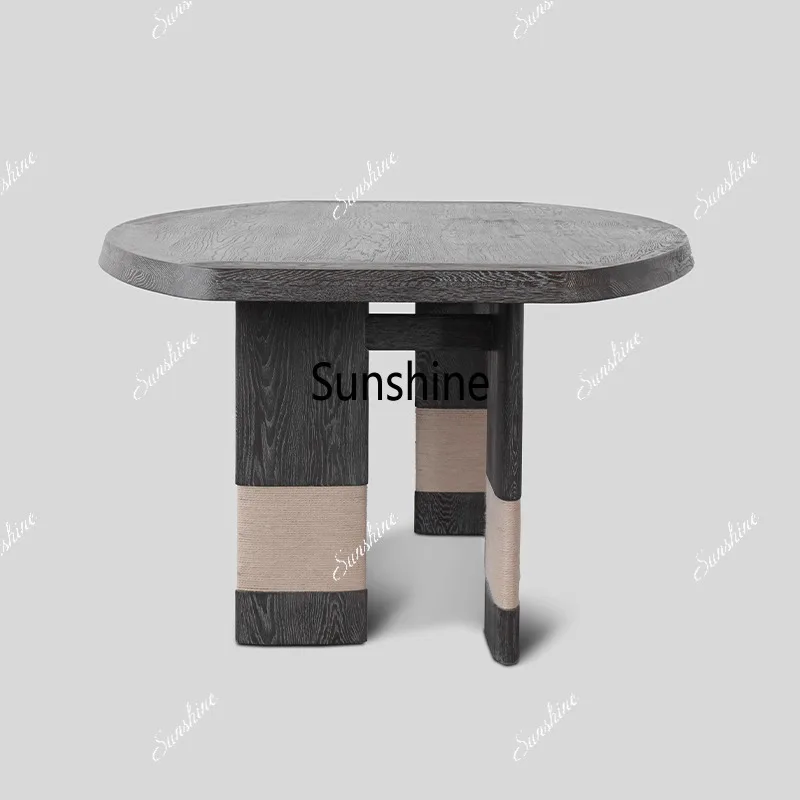 Medieval Style Solid Wood Oak Eco-Friendly Durable Dining Table French Retro Simple Table Chair Combination for Family Dining