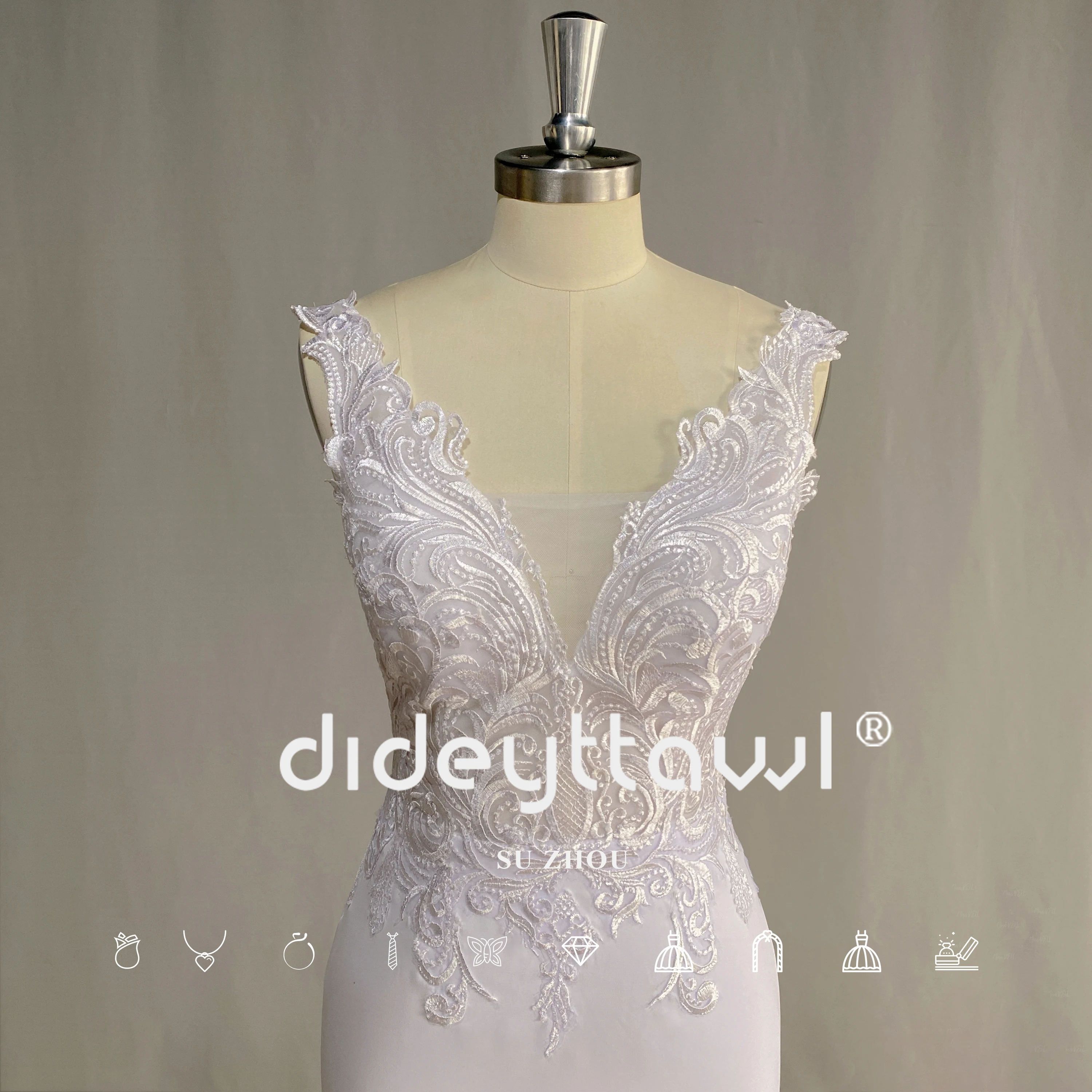 DIDEYTTAWL-vestido de novia de satén sin mangas, fotos reales, encaje, cuello en V, sirena, 2023 apliques, tren de barrido