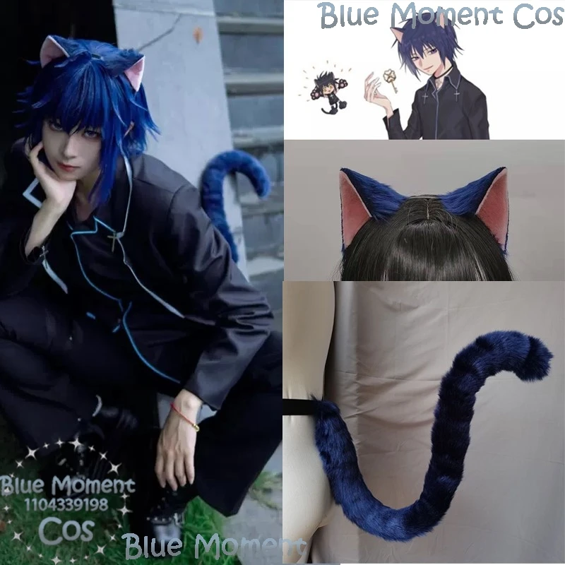 Image of Tsukiyomi Ikuto Anime Shugo Chara Cosplay Prop Blaue Katze Tier Ohren Schwanz Set Pelzigen Männer Halloween Party Spielen Roleplay Angepasst