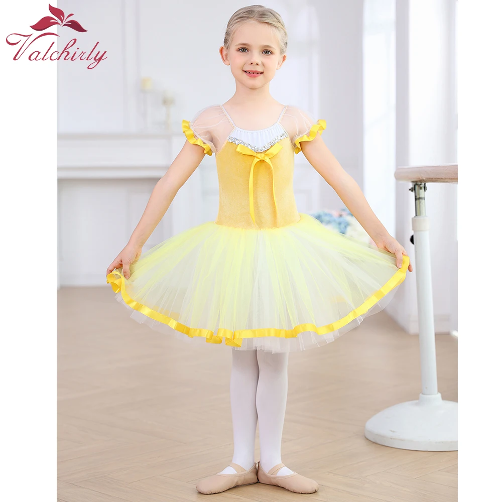 Golden Ballet Tutu para Meninas, Kids Dance Dress, Party Performance, Stage Dancewear, Roupa Nova