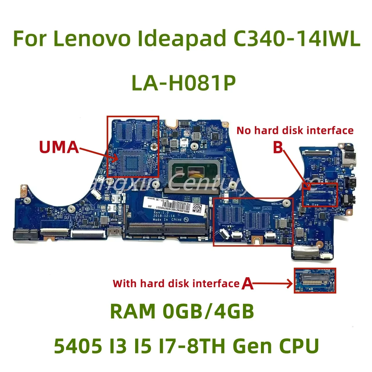 

LA-H081P For Lenovo C340-14IWL/FLEX-14IWL Laptop Motherboard 5405 I3 I5 I7 8th Gen CPU 0G/4G RAM 100% Test OK Before Delivery