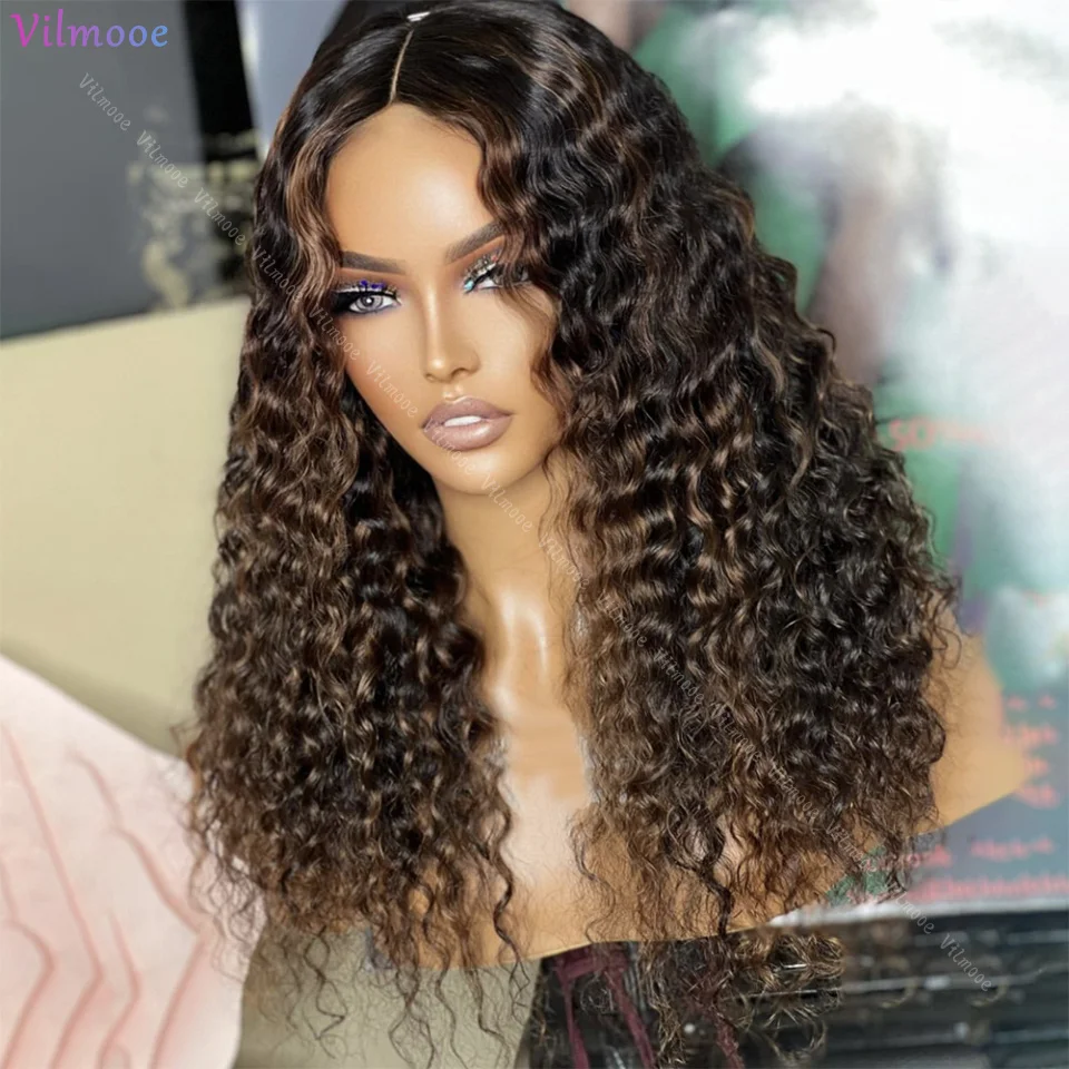 

Highlight Brown Wig Human Hair HD Lace Wig Silk Top Human Hair Deep Wave Frontal Wig Brazilian Water Wave Curly Wigs For Women