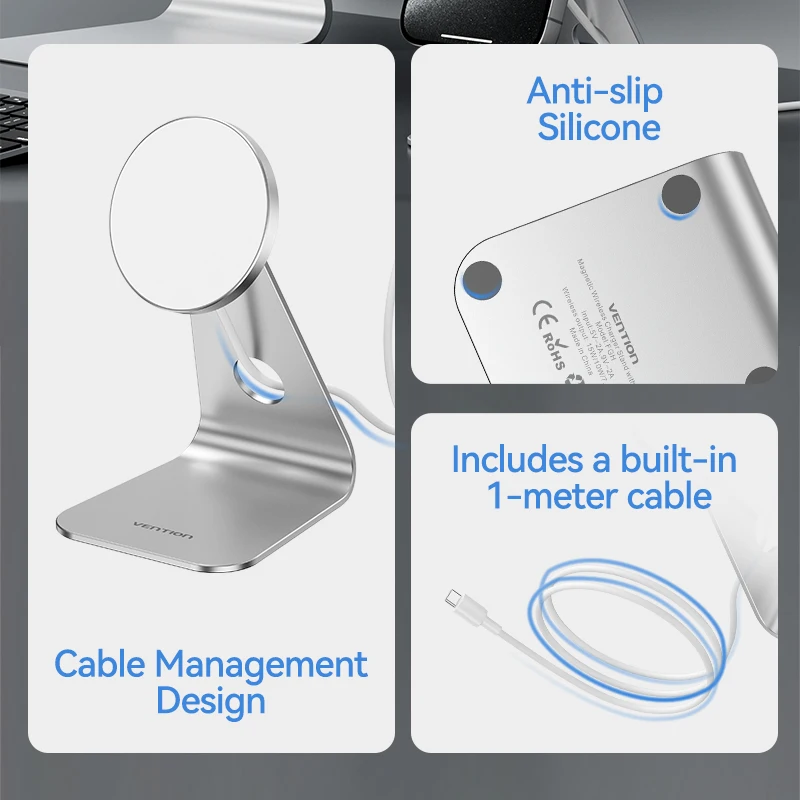 Vention 15W Magnetic Wireless Charger Stand For iPhone 15 14 13 12 Pro Airpods Apple Watch Fast Charging Phone Station Holder