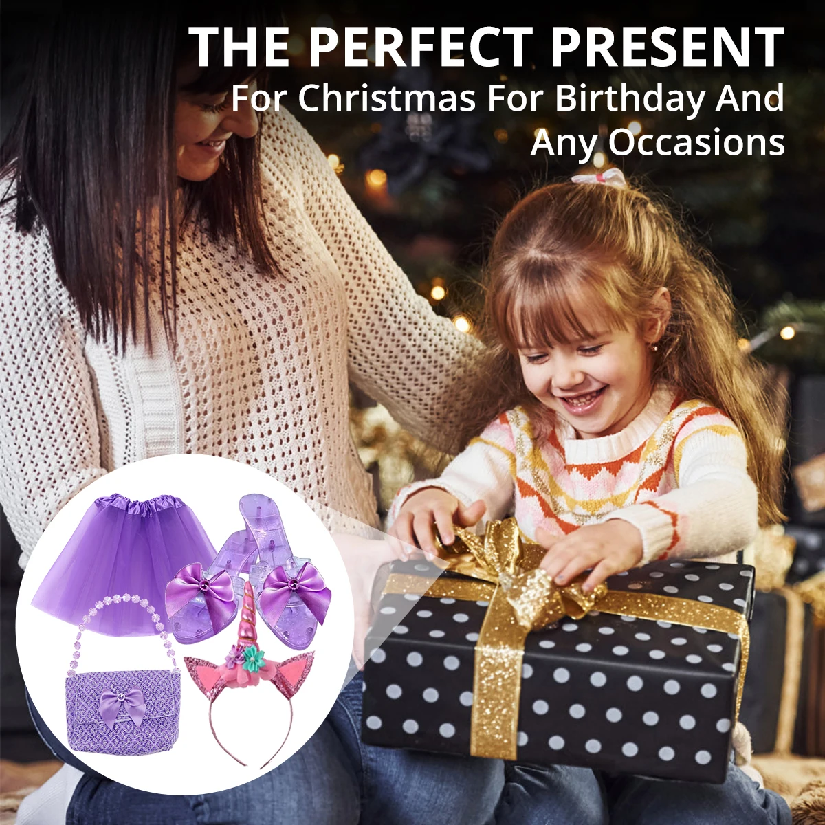 Princess chiffon dress handbag high heels unicorn headband accessory set