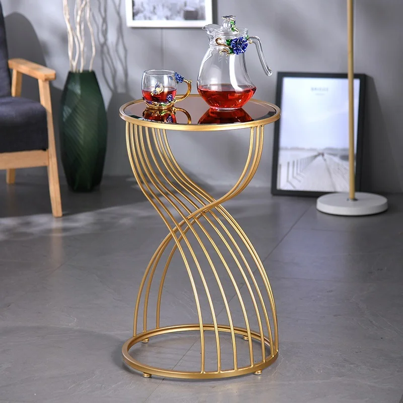 

Nordic Irregular Wrought Iron Living Room Coffee Table Creative Simple Milk Tea Shop Round Table Golden Metal Desk Glass Desktop